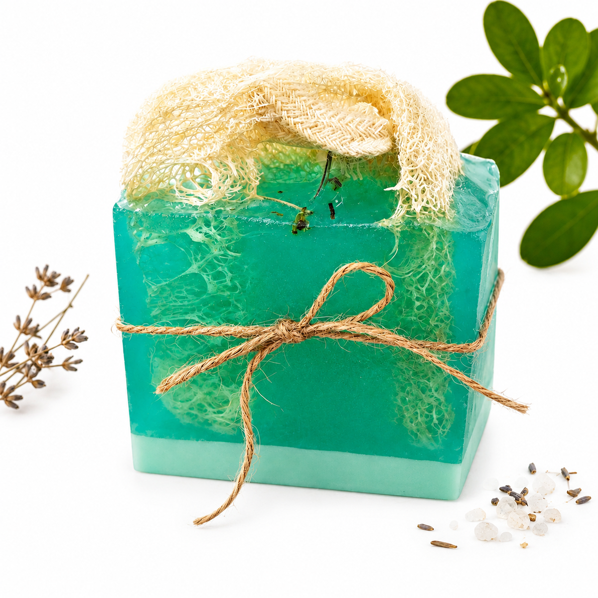 Jabón Artesanal de Romero con Loofah – Exfoliante Natural para Ducha